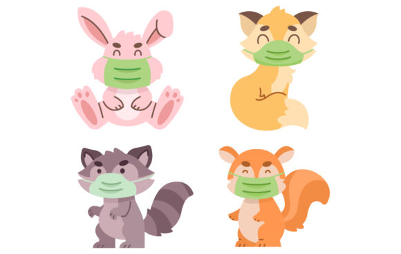 Cute Animal Pack Wearing a Mask: Playful Vector Graphics for Modern Designers