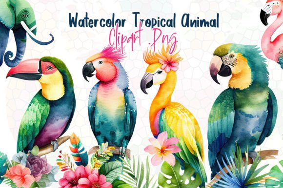 Watercolor Tropical Animal Clipart: Instant Artistic Flair